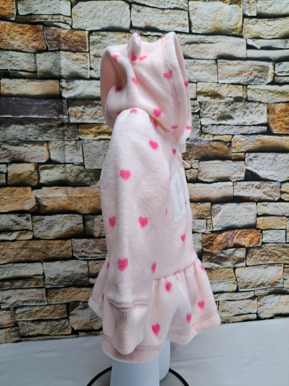 BABY GAP LOGO FLEECE Pink Hearts Hooded Peplum Zip Hoodie